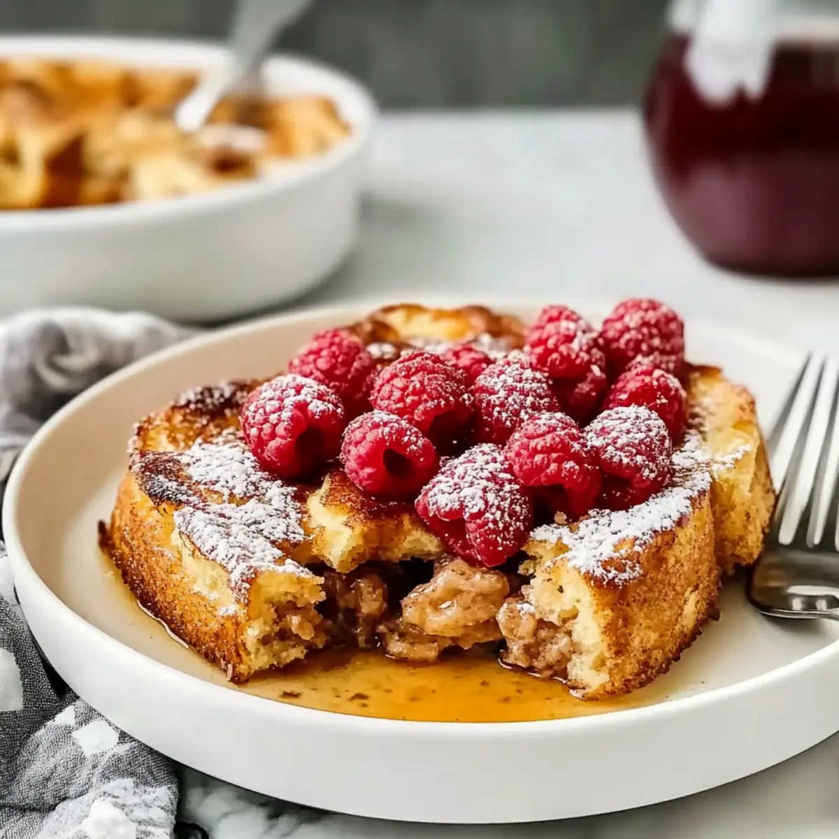 Easy French Toast Brioche Casserole with Cinnamon Sugar Croutons